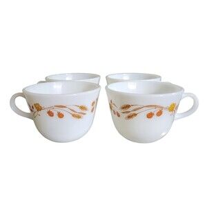 Vintage 1980's Pyrex Coffee Cups (4) Harvest Home Pattern Wheat Berries